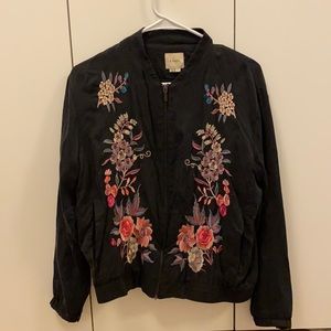 Floral Embroidered Bomber Jacket